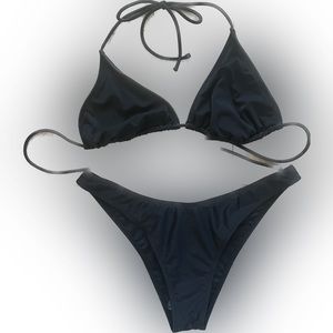 Strappy Sexy Triangle Thong Bikini Halter String Tie Top with Stretch